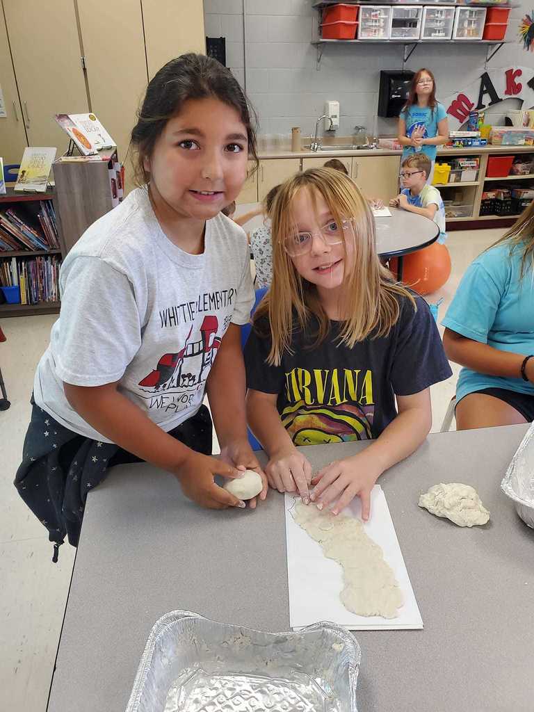 Whittier students making dough models